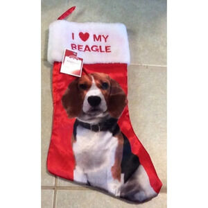 NWT I Love Heart My Beagle Dog‎ Red Christmas Stocking